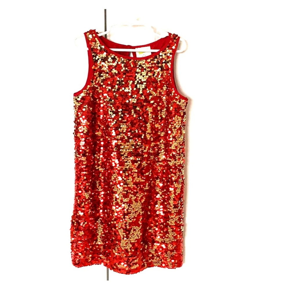 EUC Crazy 8 Girl’s Gold and Red Flip Sequin Dress